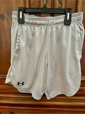 Under Armour Men’s Light Gray Athletic Shorts with Black Logo